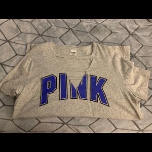 Pink brand distressed v neck tee